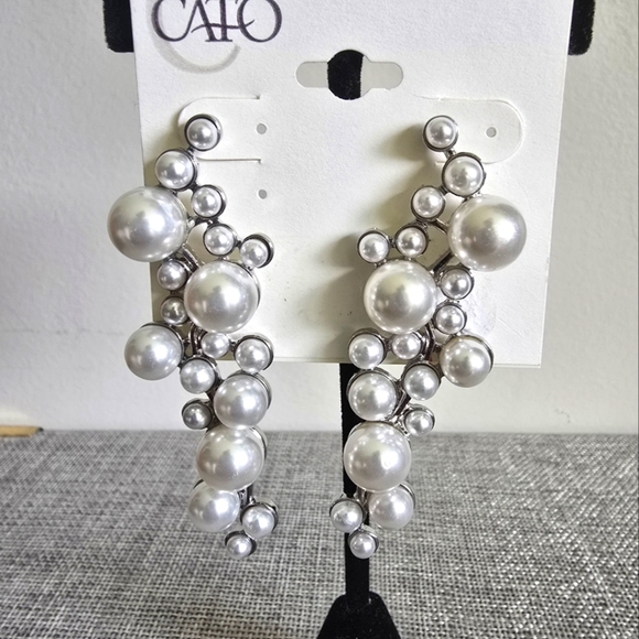 Cato Faux Pearl Weddings Bridal Drop Dangle Earrings White Silver - Picture 2 of 3